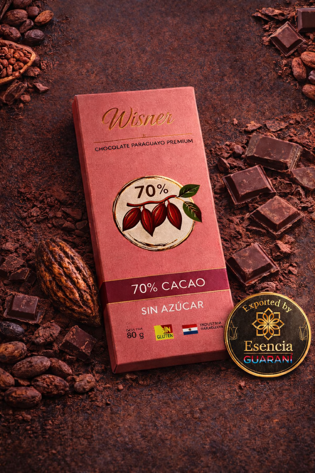 Chocolate 70% Cacao Sin Azúcar Wisner 80g | Premium Paraguayo